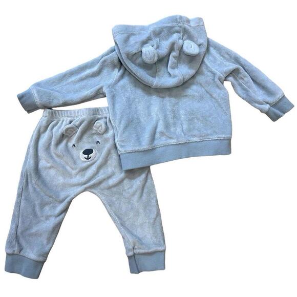Carter's Blue Bear Jogger Pants Zip Hooded Sweatshirt Set Baby Infant 9 Mth - Picture 1 of 6
